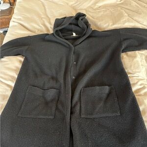 Eileen Fisher Cozy Long Black Hooded Cardigan